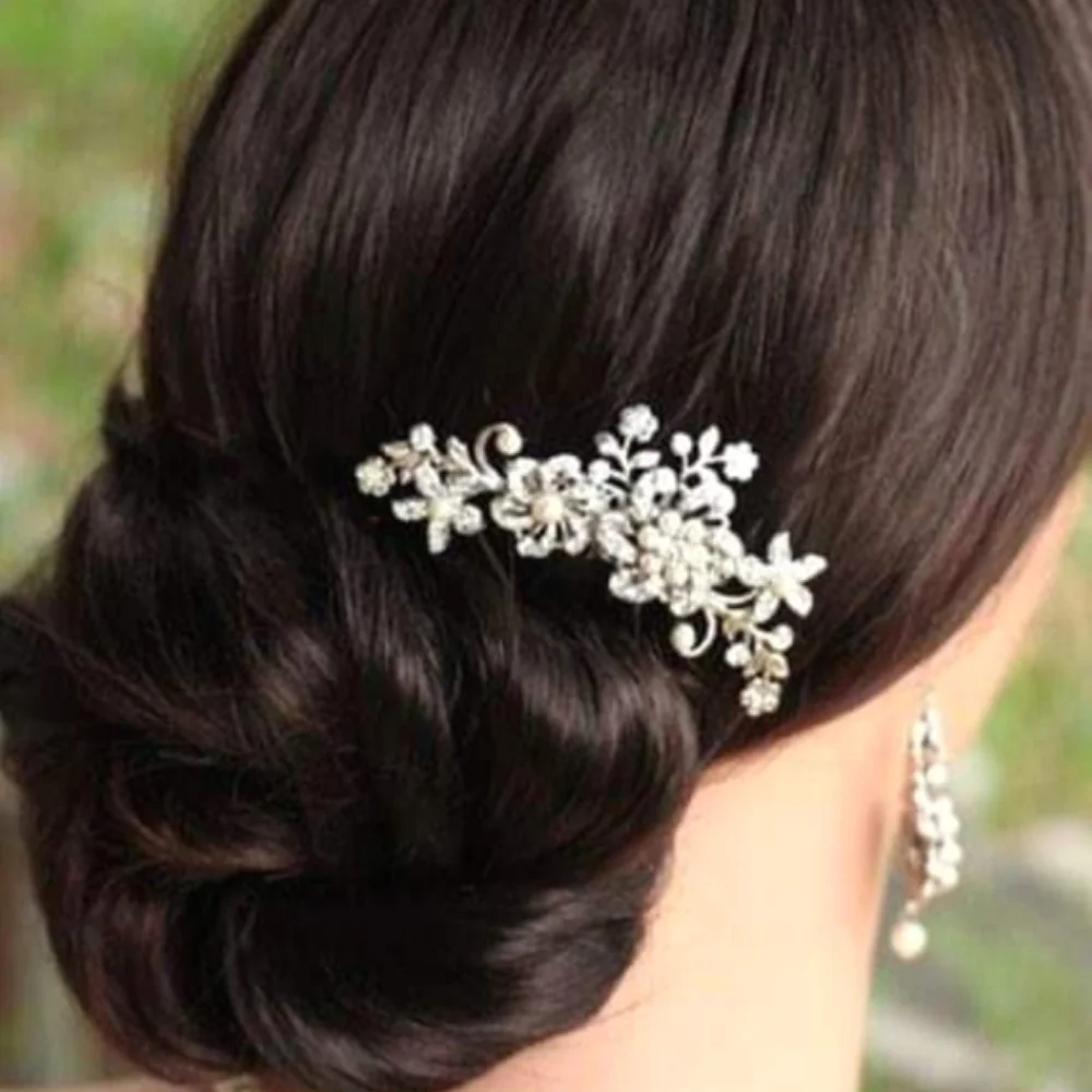 White Pearl Floral Fancy Bridal Hair Comb  New